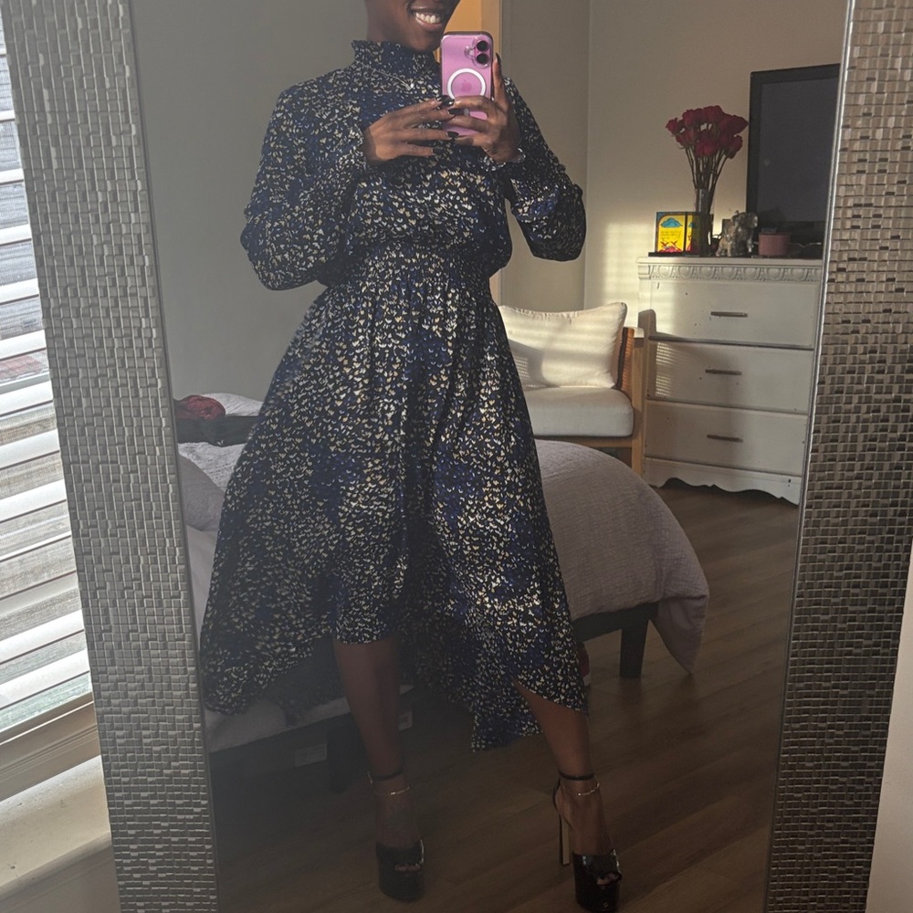 Nanette Lepore Navy and Gold High Low Dress